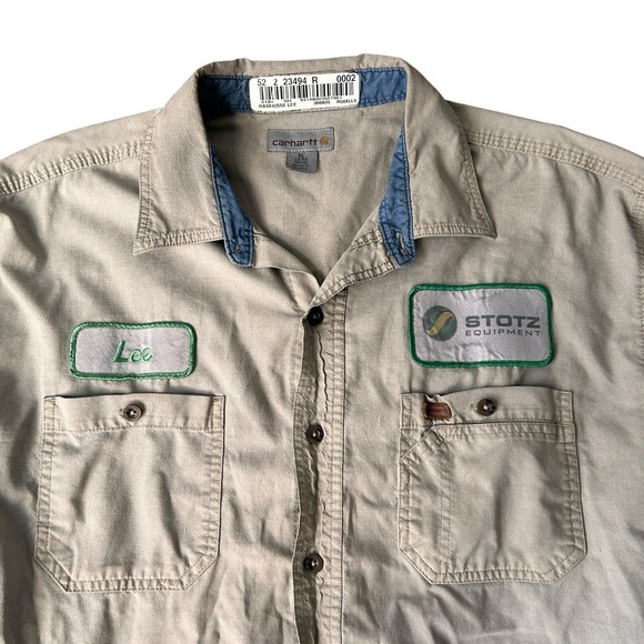 Carhartt 384-62 Tradesman Farm XL LS/LN Tan LS leather patch Work Shirt J152 - Picture 3 of 11